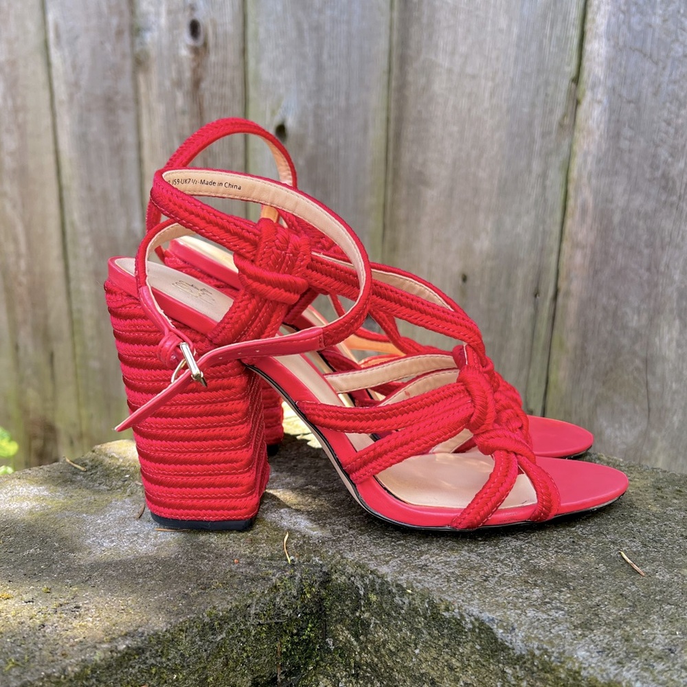 Cabi red rope chunky heeled sandal 9